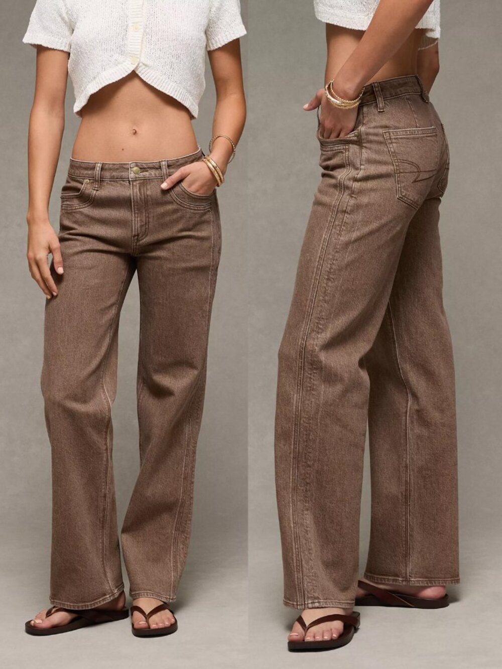 NEW AE High-Waisted Stovepipe Jean Wide Leg Brown Size 16 Long Tall $60 Stretch